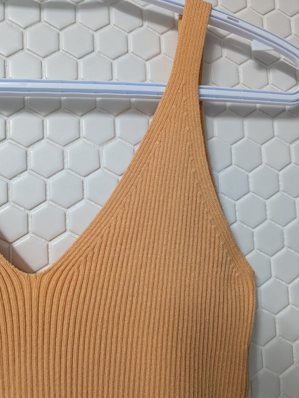 Mango Ribbed Knit V-Neck Top, Peach - Picture 4 of 6